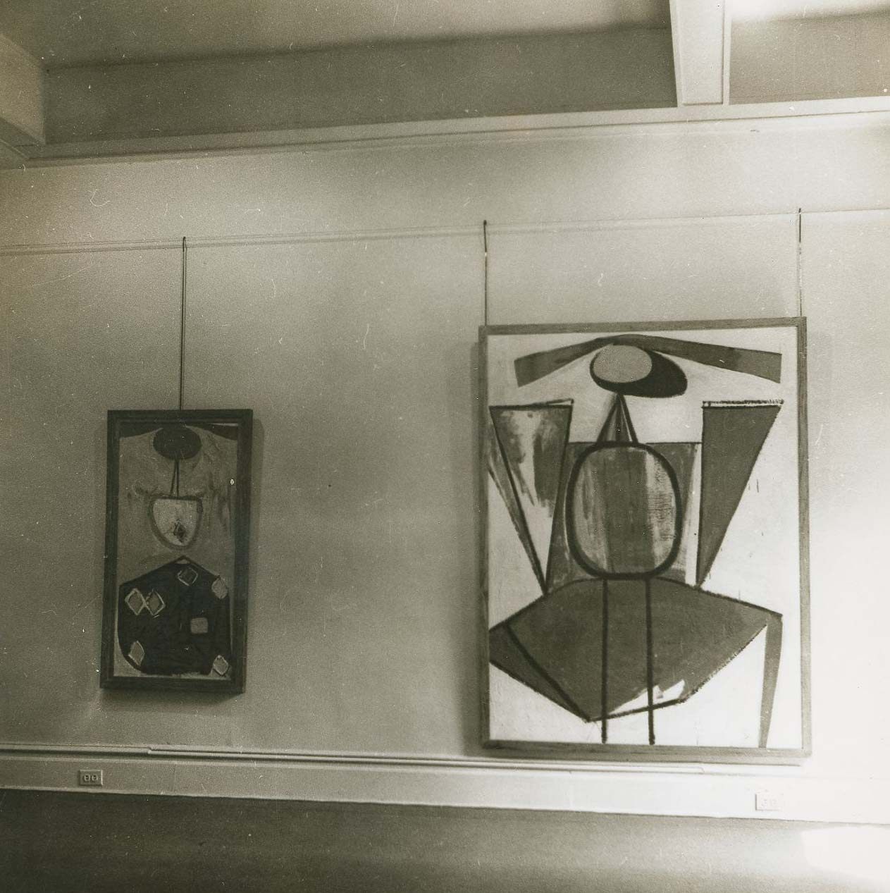 Installation view of Paintings and Collages by Motherwell at the Samuel M. Kootz Gallery, May 1948. From left to right: The Red Skirt and Personage, with Yellow Ochre and White