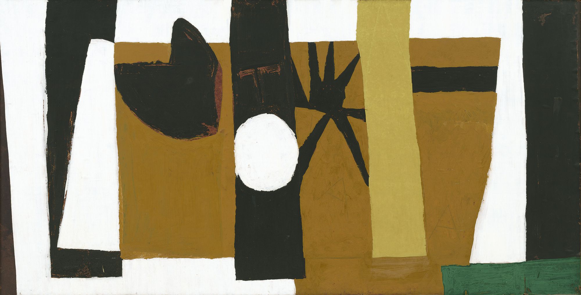 The Voyage, 1948–1949. Oil, tempera, and charcoal on paper mounted on Masonite, 48 x 94 inches (121.9 x 238.8 cm)