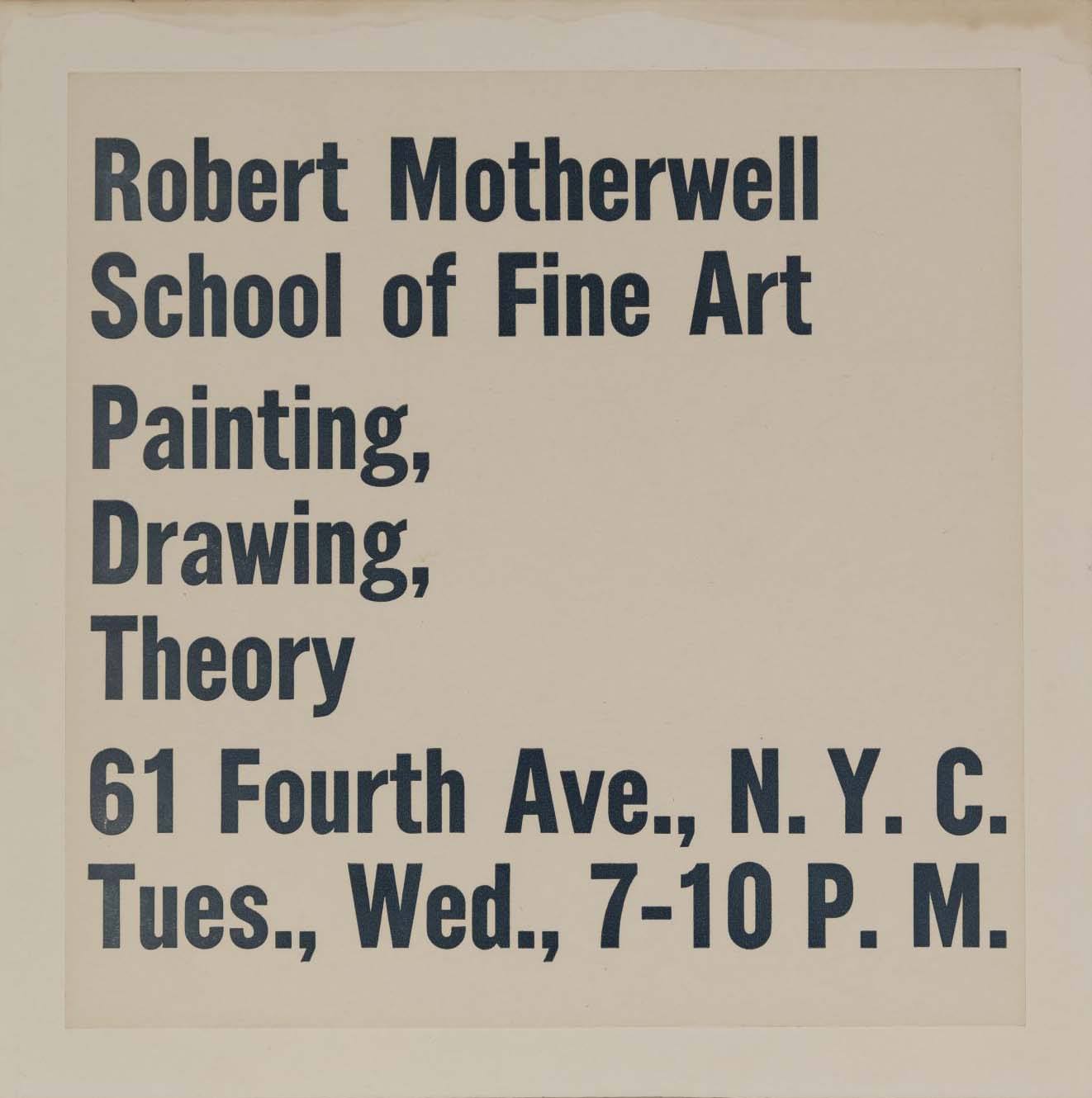 Advertisement for the Robert Motherwell School of Fine Art, 1949