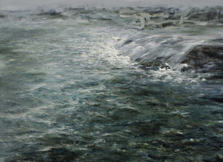A painting of waves in the sea