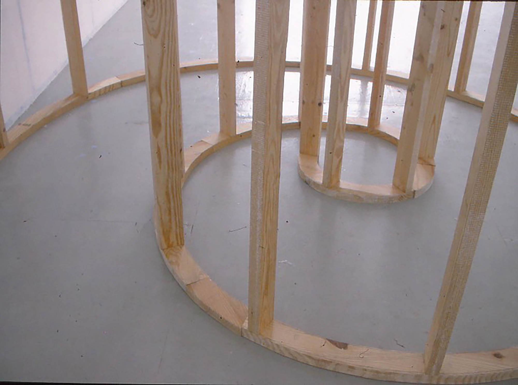Installation image of a spiral wood frame
