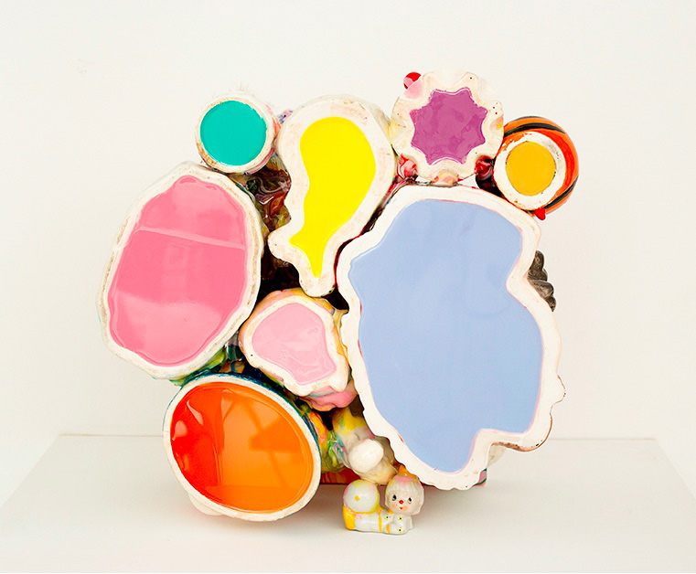 A colorful sculpture of a cross section of organic shapes