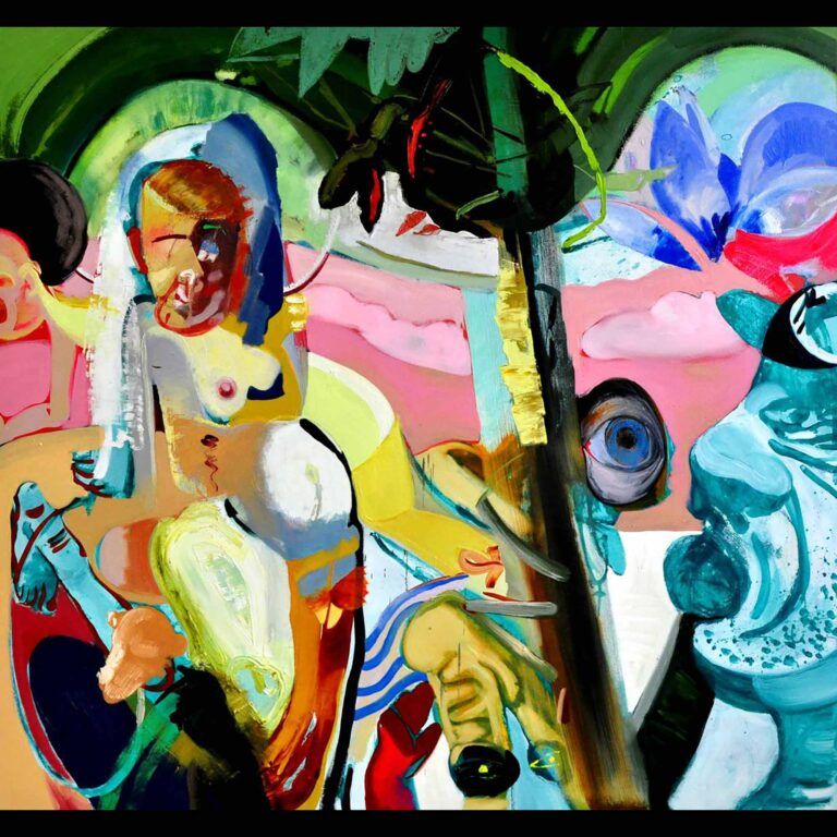 An abstract painting containing partial figures