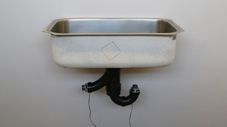 A metal sink mounted to the wall