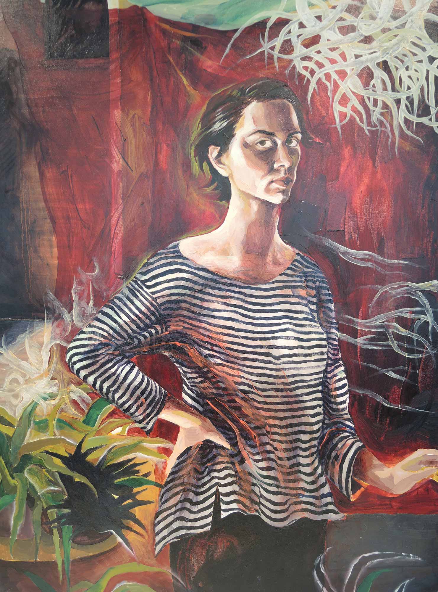 A painting by Oonagh Carroll Warhola of a woman standing