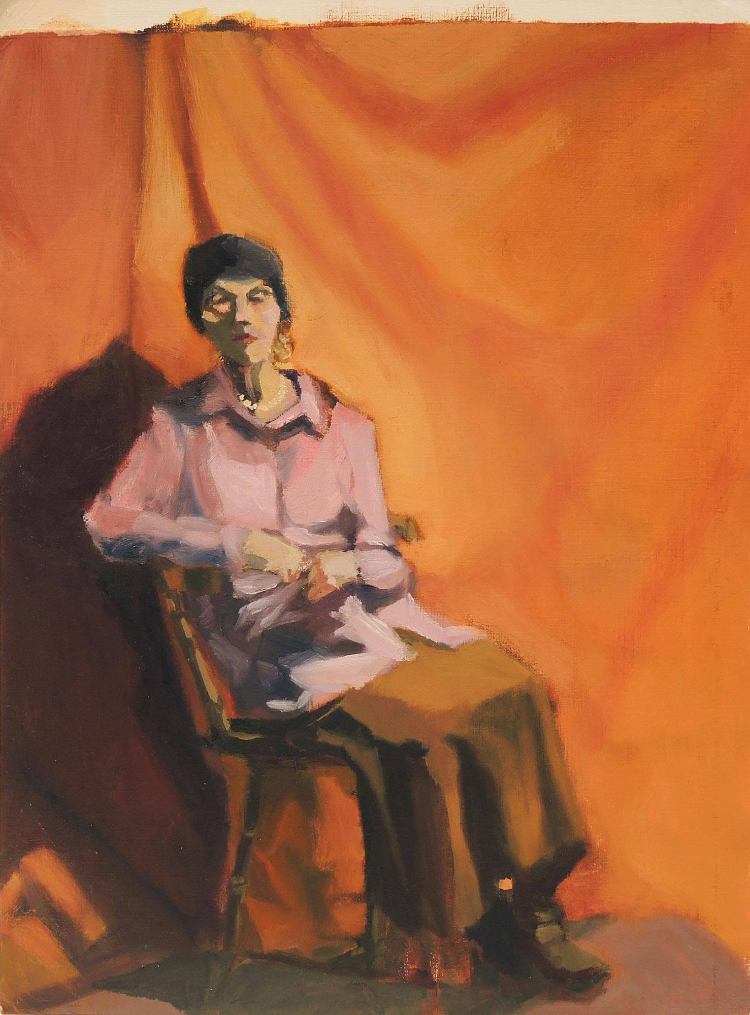 A painting by Robert Gomez of a woman sitting
