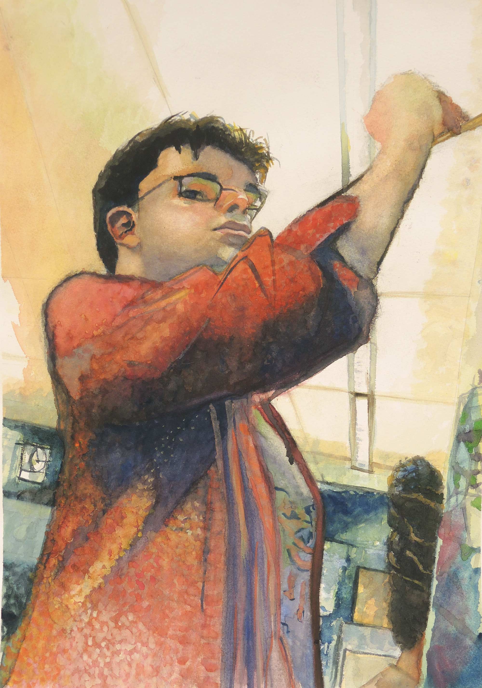 A painting by Robert Gomez of a young person painting