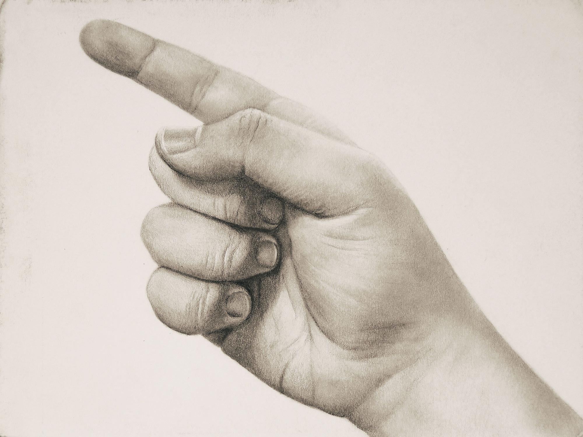 A drawing by Perdong Lin of a pointed finger