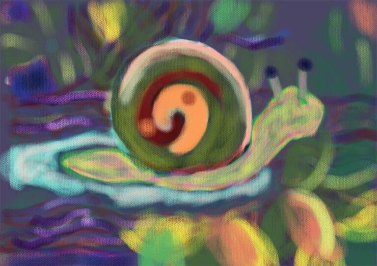 A colorful painting of a snail
