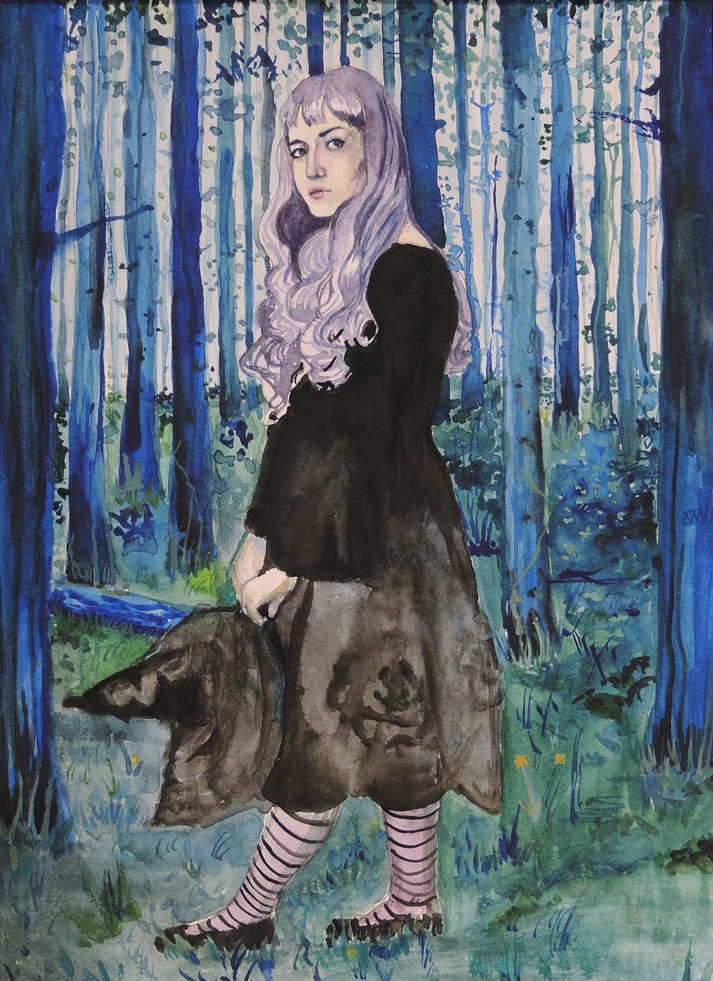 A painting by Nina Vazquez of a young woman in a forest