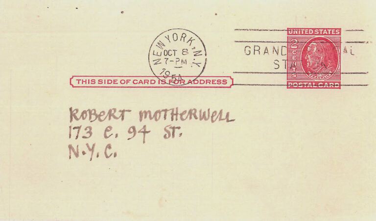 A postcard made out to Robert Motherwell