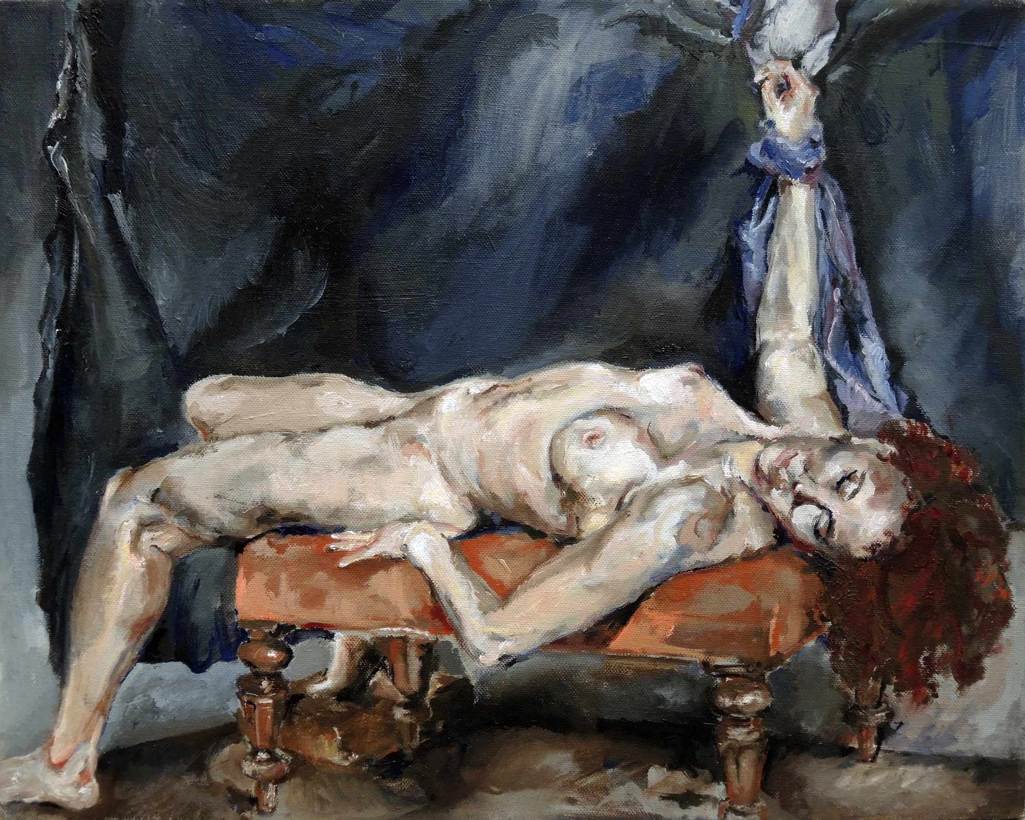 A painting of a nude lying down