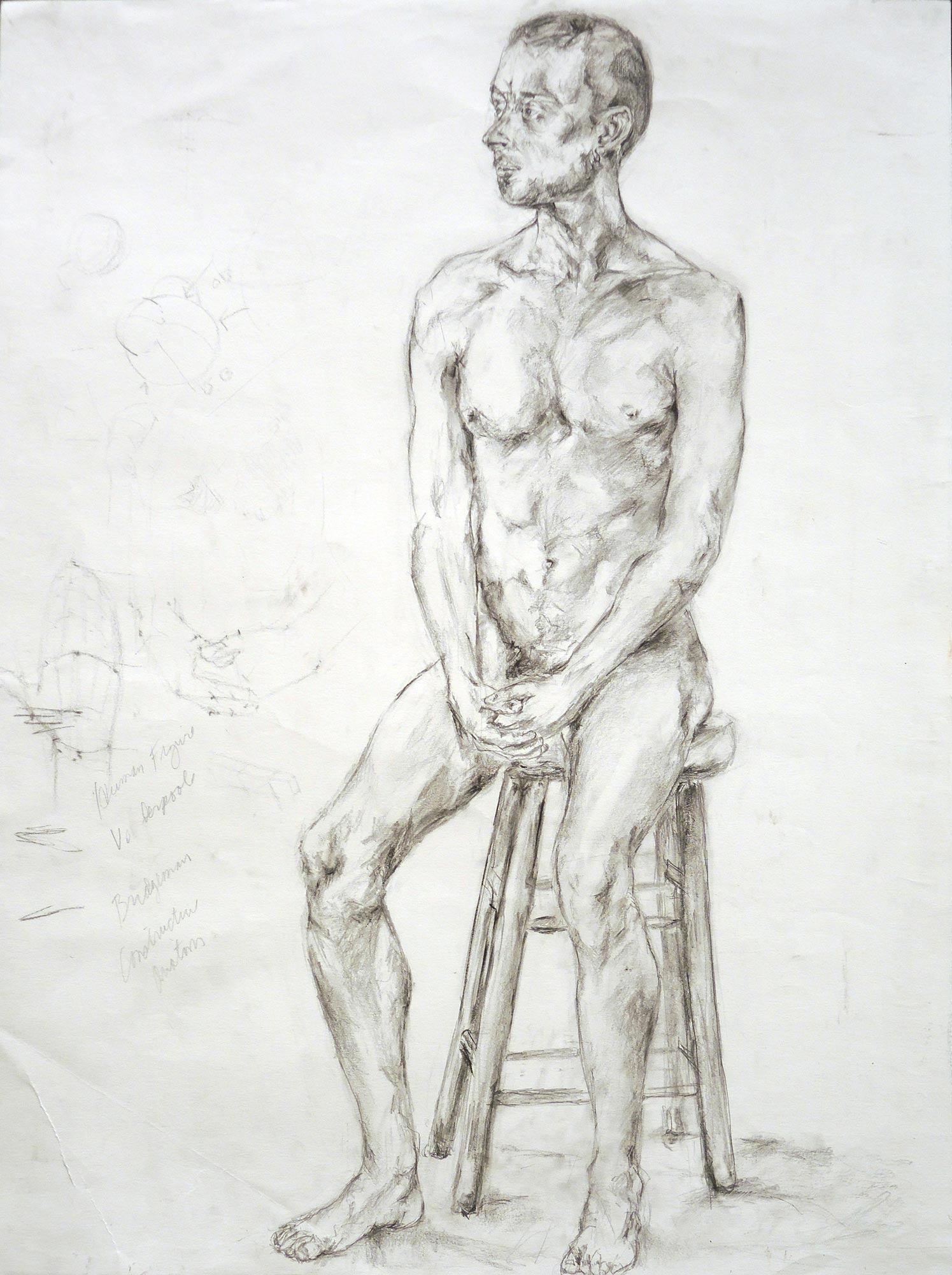 A drawing of a seated nude