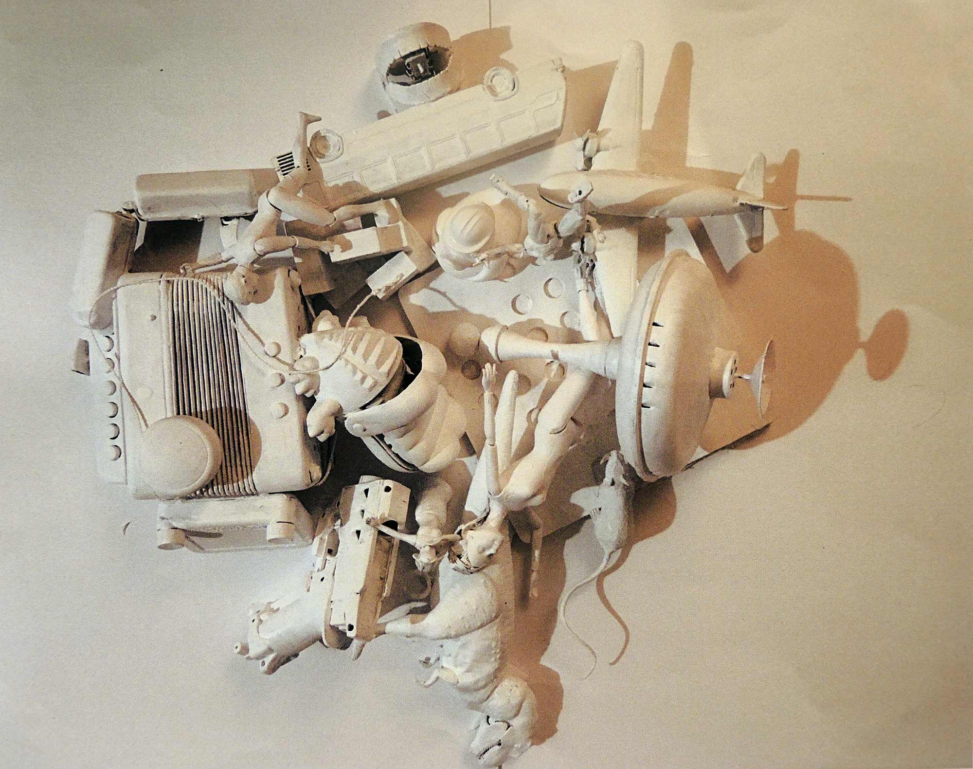A sculpture of arranged objects