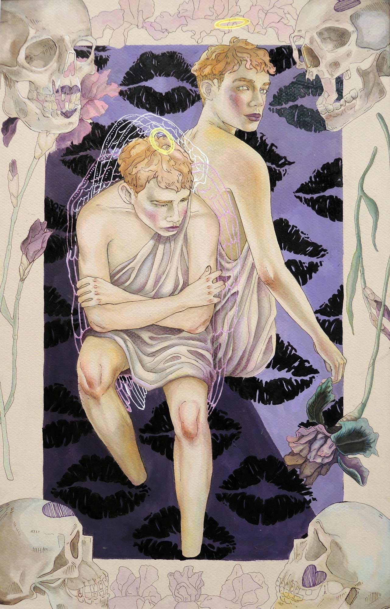 An illstration of two young individuals in draped cloth