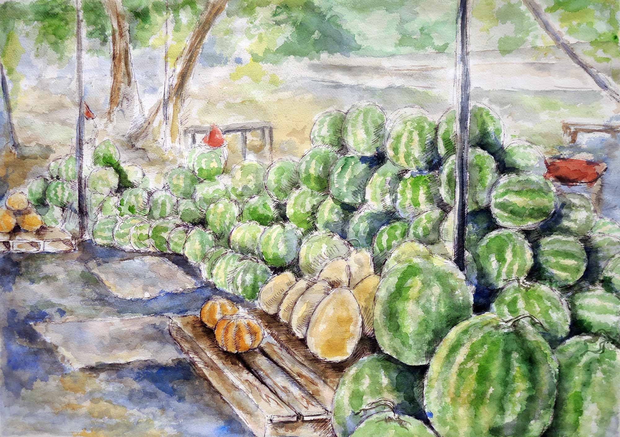 A painting of watermelons