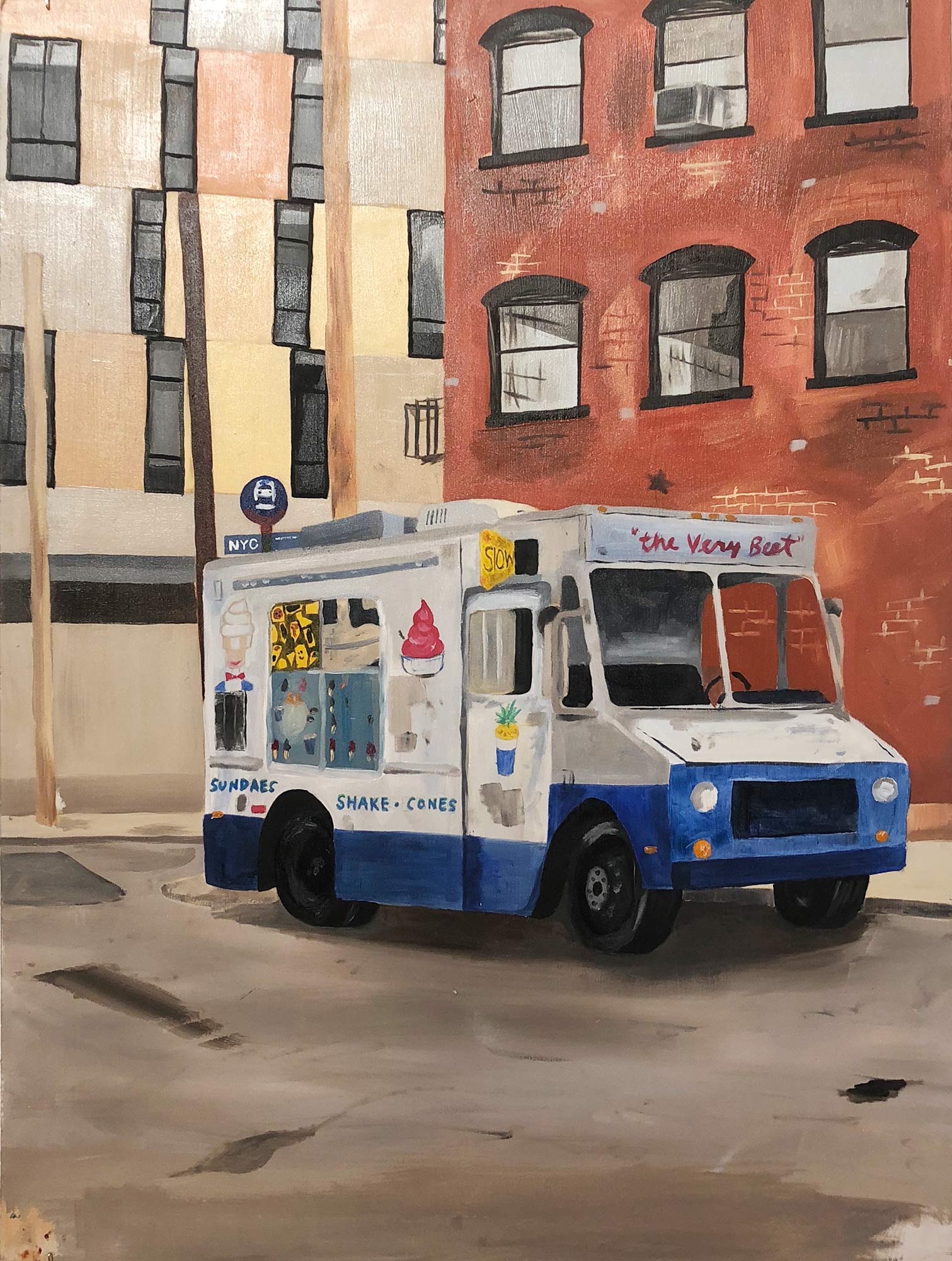 A painting of an ice cream truck