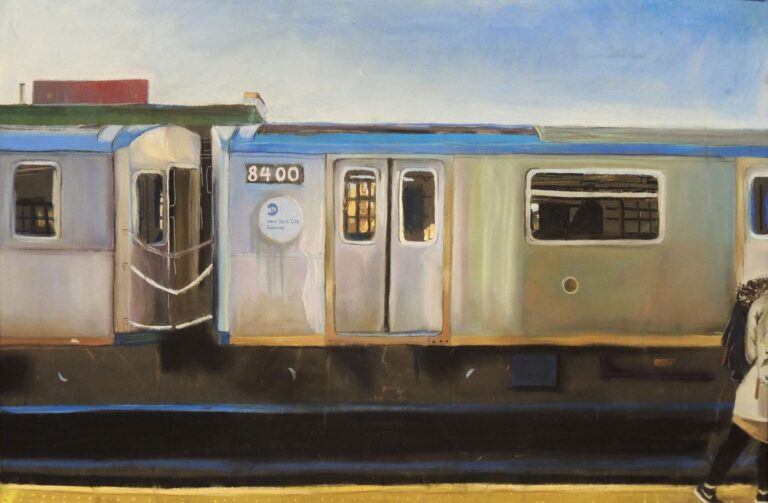 A painting of a subway car