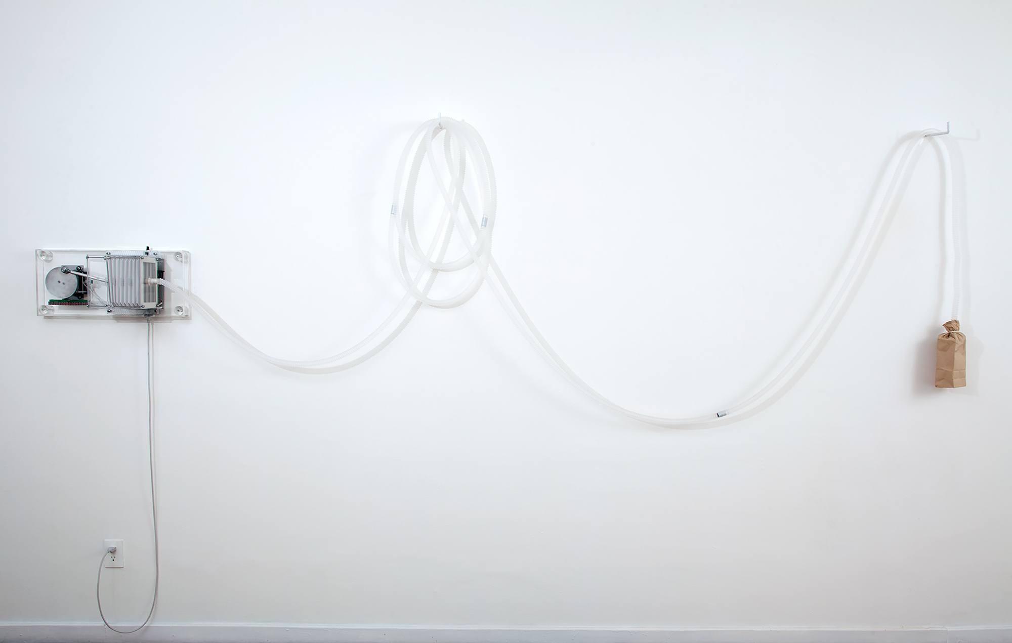 An installation image of Rafael Lozano-Hemmer, Last Breath, 2012.