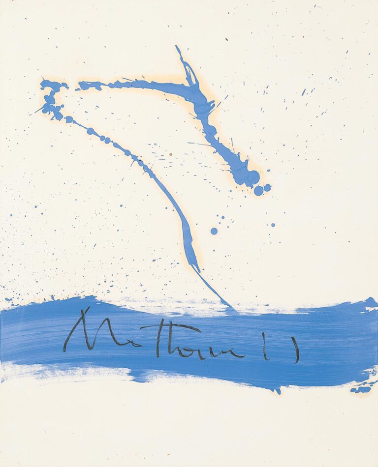 An abstract painting with Motherwell written at the lower center