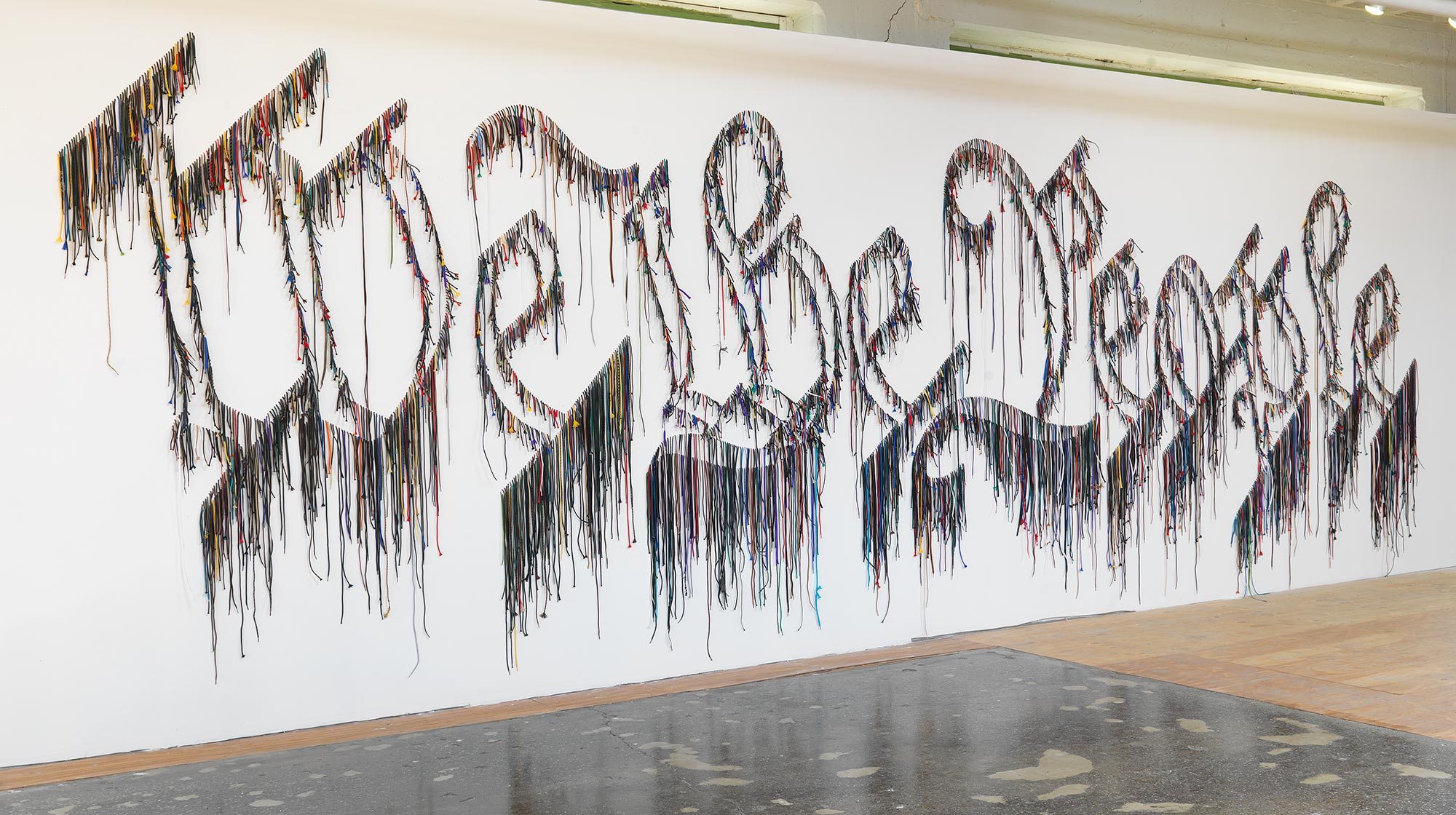 An installation image featuring art by Nari Ward