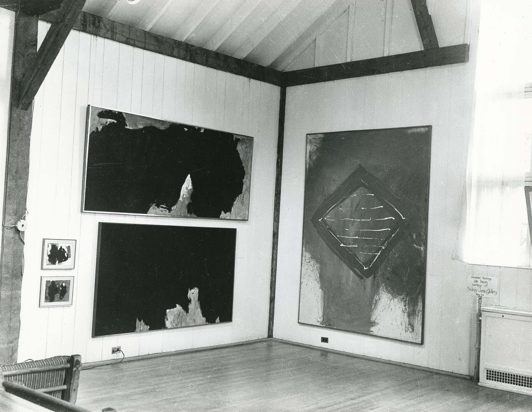 Installation view of Robert Motherwell: First Retrospective Exhibition, at the New Gallery, Bennington College, Vt. From left to right: Iberia No. 2, Iberia No. 4, and an early state of Summertime in Italy No. 8