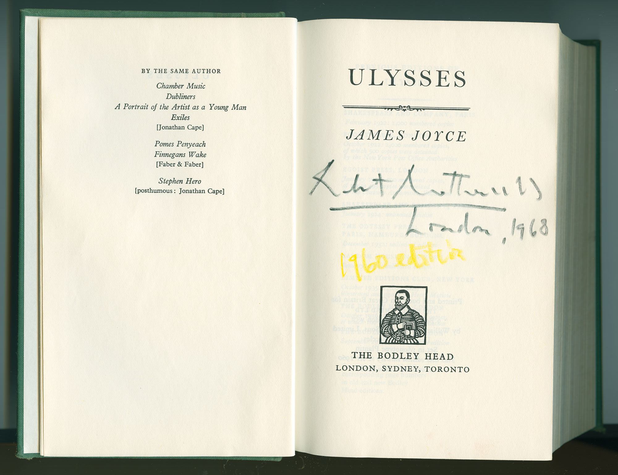 The first page of Ulysses with Robert Motherwell's name written in