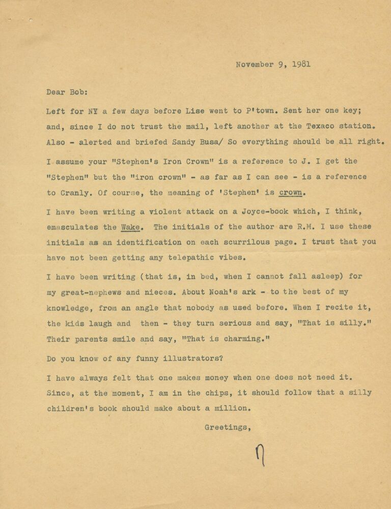A typed letter dated November 1981