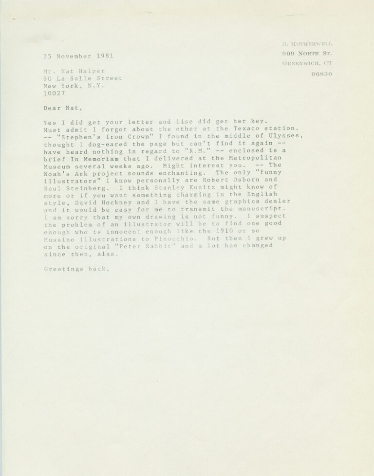 a typed letter dated November 1981