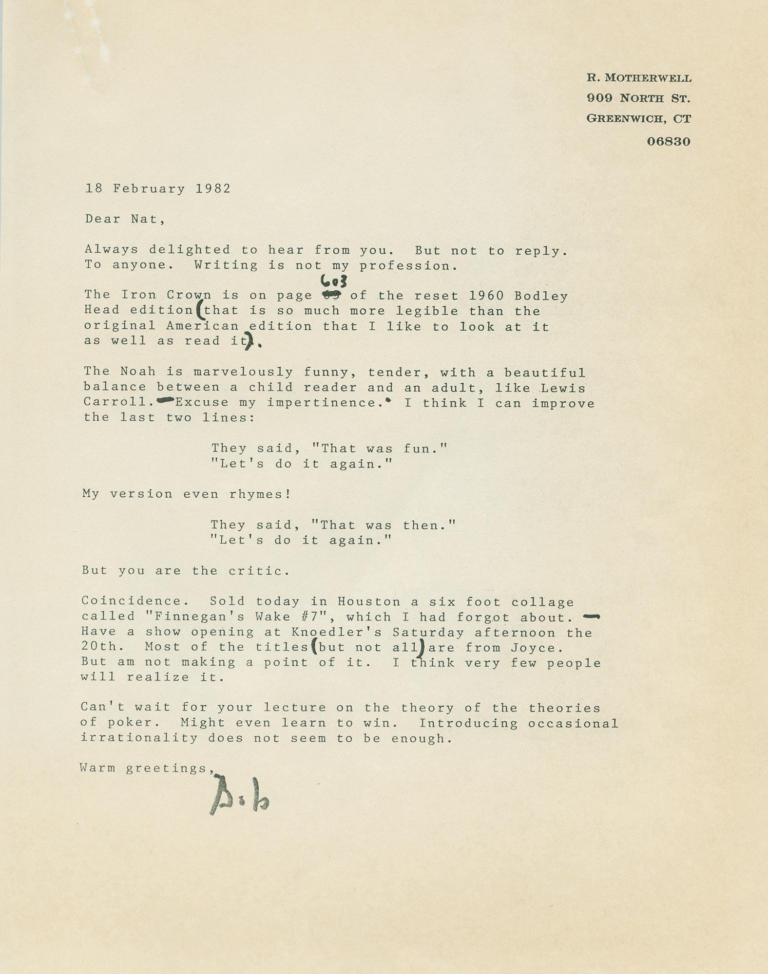 a typed letter dated February 1982