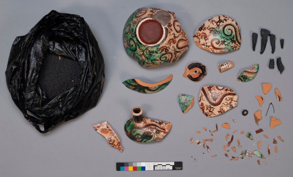 Fragments of a decorative ceramic pot