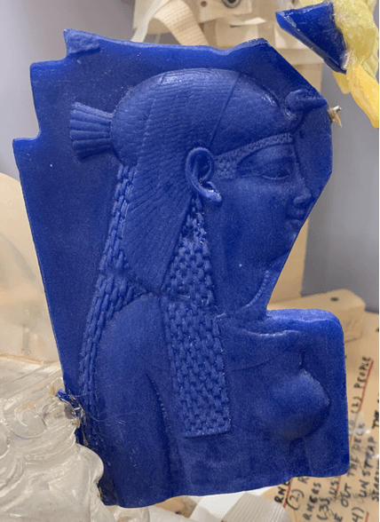 A blue cast of an Egyptian relief