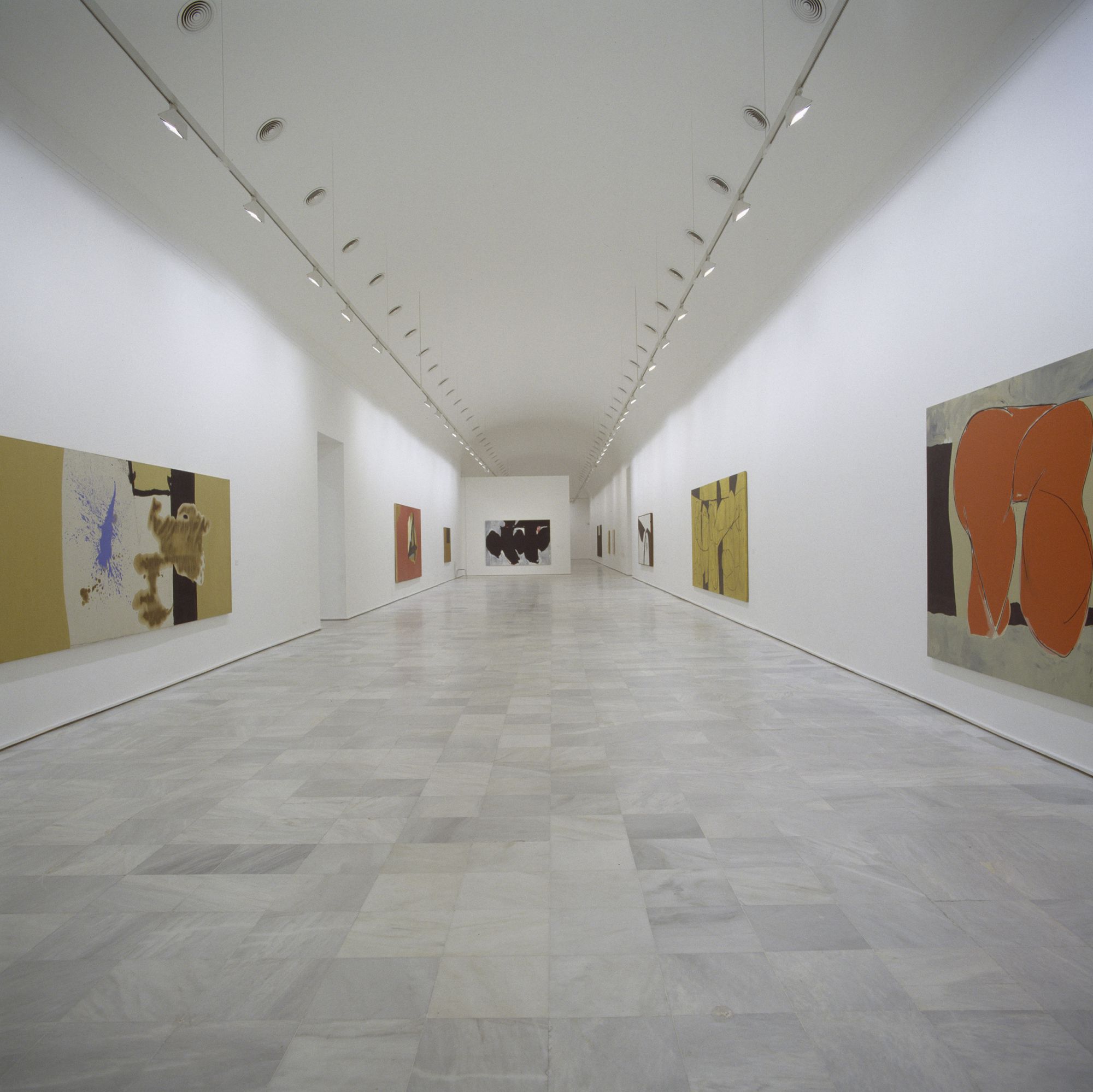 An installation view of Motherwell paintings at the Reina Sofia