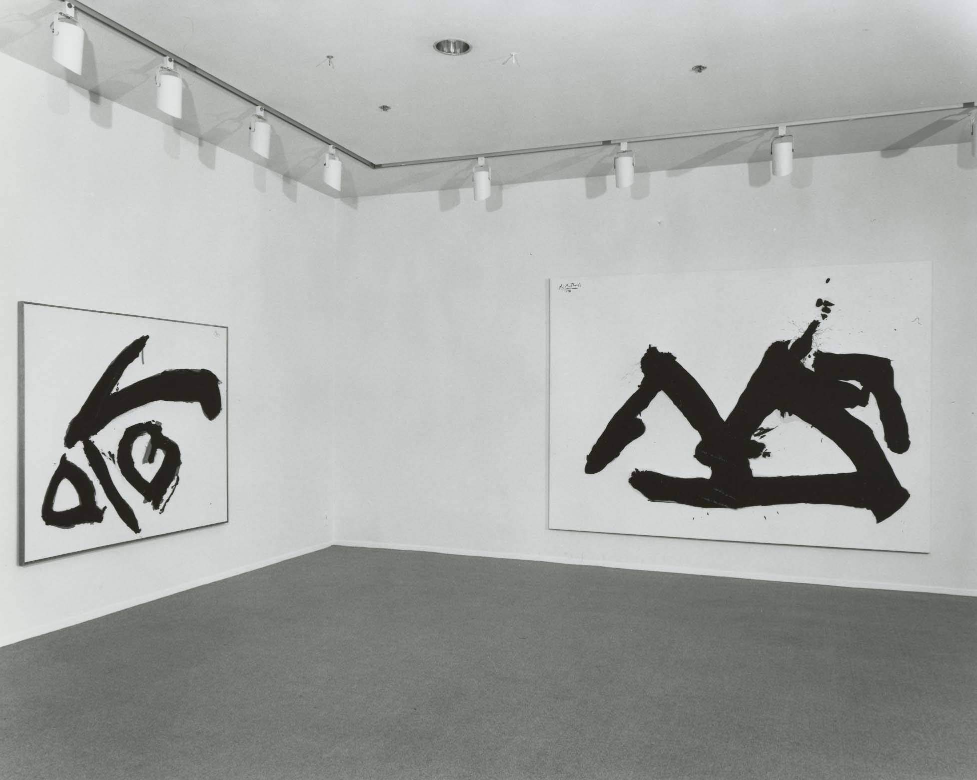 Installation view of Robert Motherwell: A Selection from Current Work at Knoedler & Company, February 1982. From left to right: Bloom in Dublin and Stephen’s Iron Crown