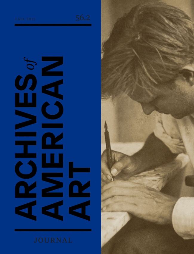 The cover of Archives of American Art featuring an image of Motherwell writing