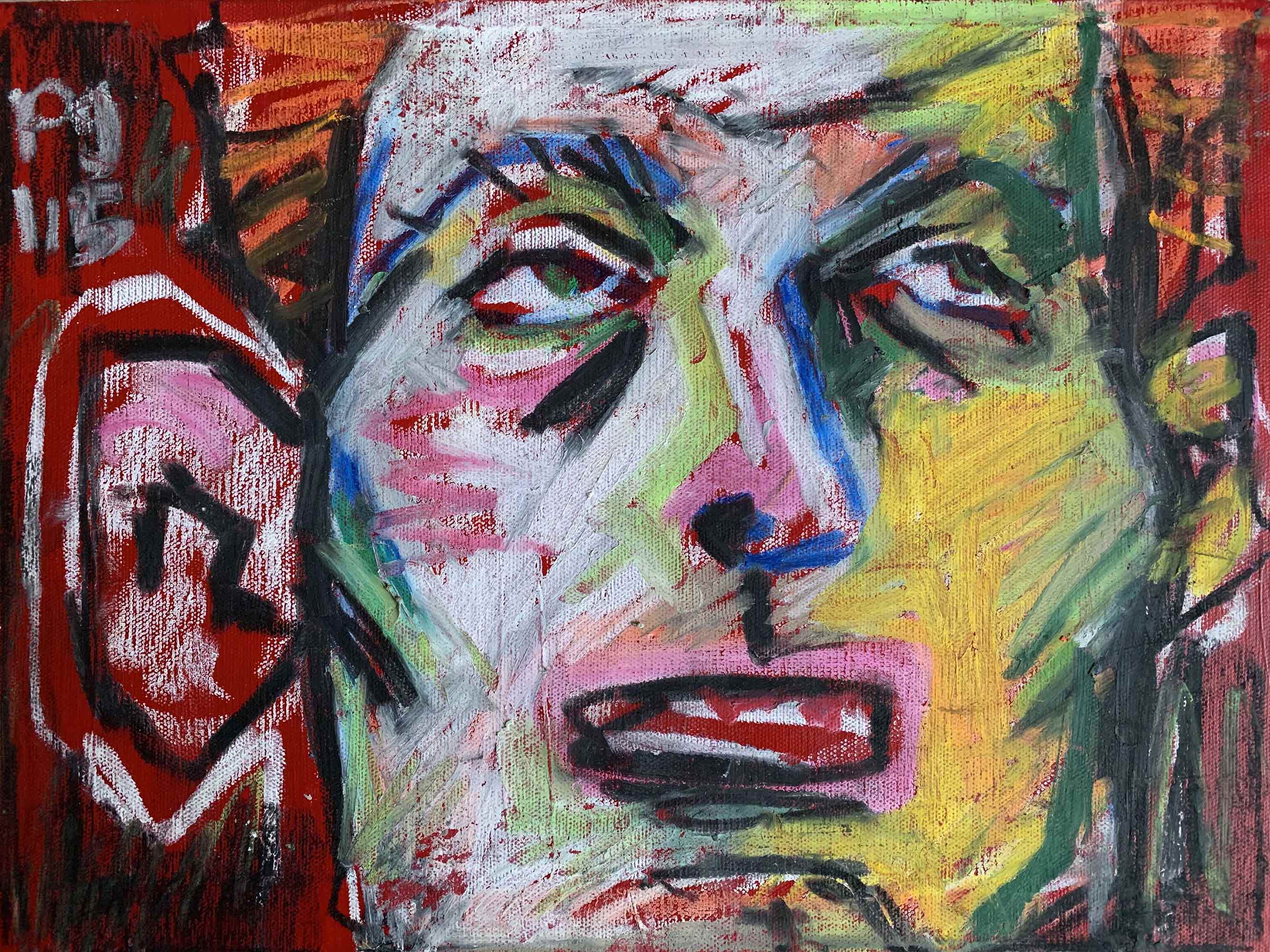 An abstract painting of a person's head