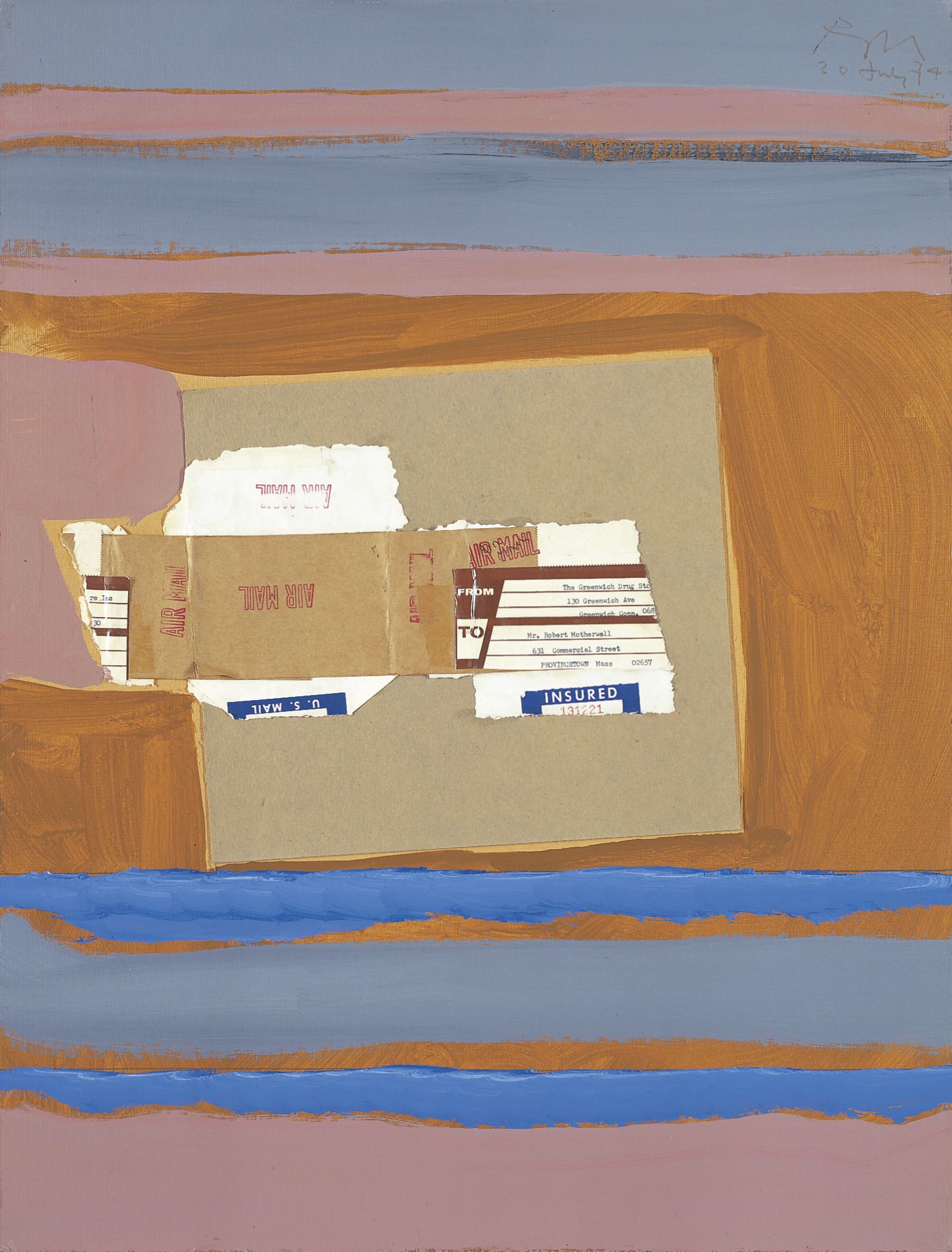 The Irregular Heart, 1974. Acrylic, pasted cardboard, pasted papers, and plastic packaging tape on Upson board, 25 ½ x 19 ½ inches