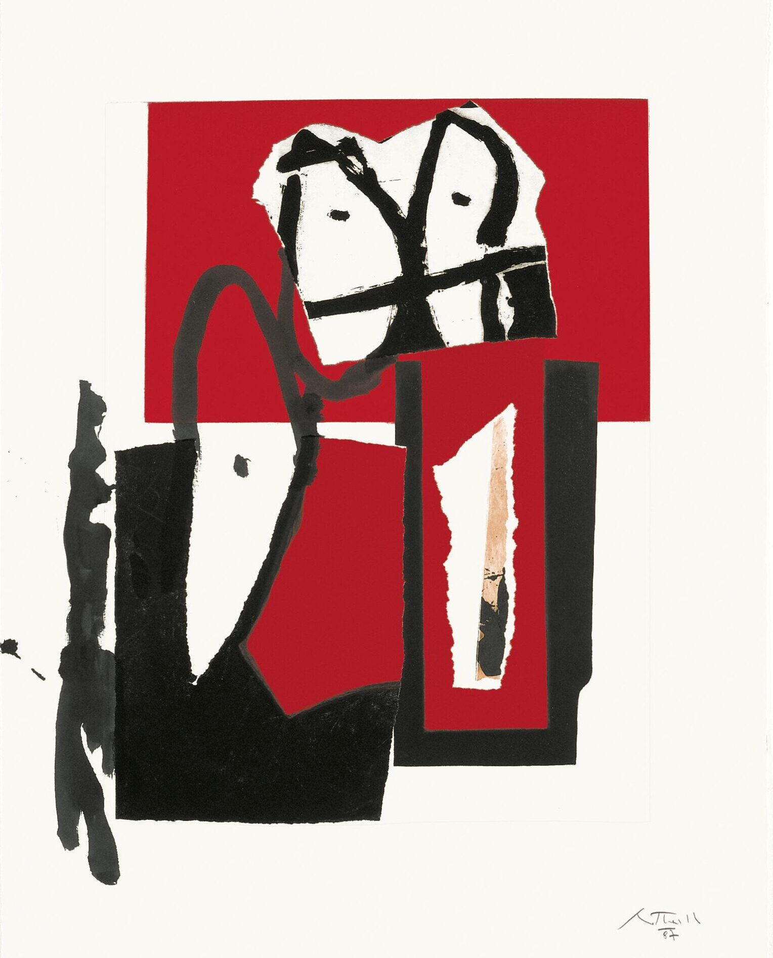 The Red and Black No. 6, 1987–1988. Oli-based etching ink, pasted papers, and aquatine on paper, 31 ½ x 25 inches (80 x 63.5 cm)