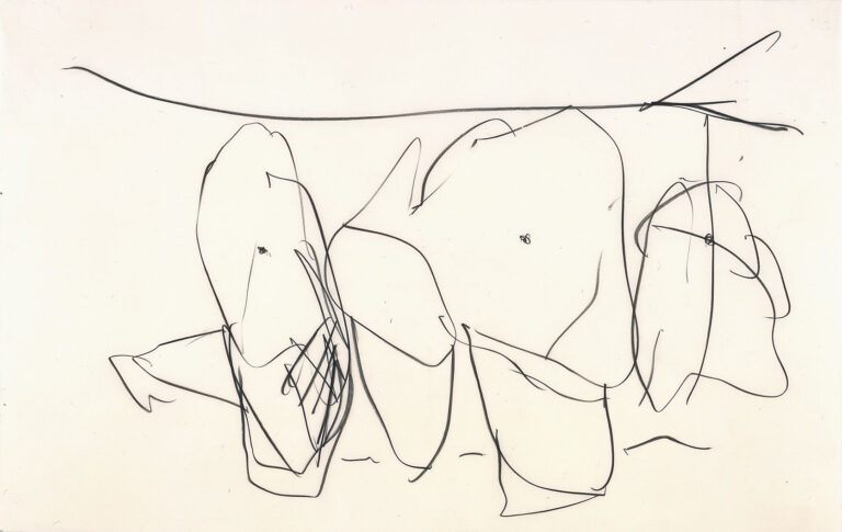 Untitled (Hollow Men Sketch), 1986, graphite on mylar, 14 1/2 ✕ 22 in. (36.8 ✕ 55.9 cm)