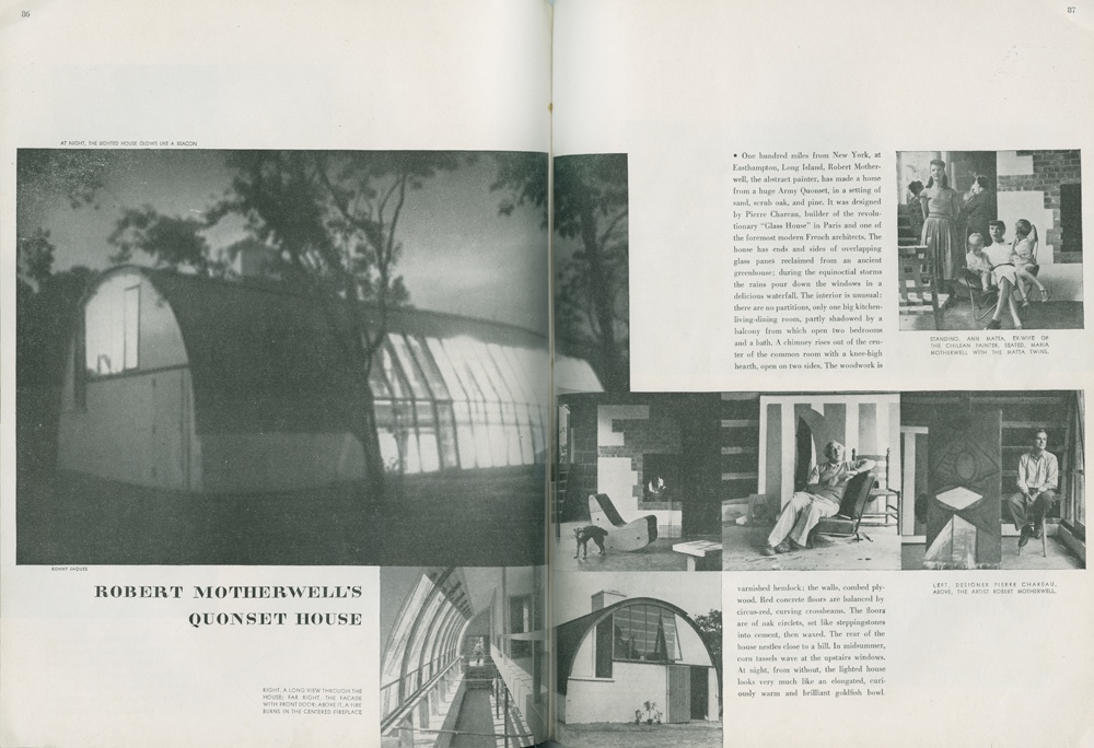 a magazine spread featuring Motherwell's Quonset House