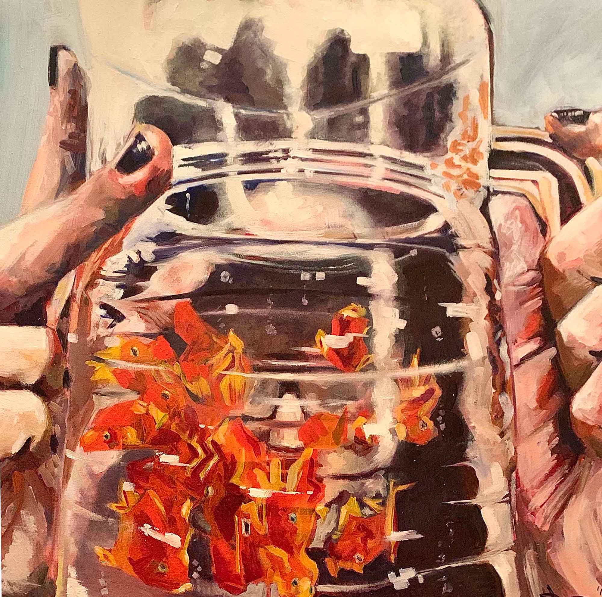A painting of a jar of fish