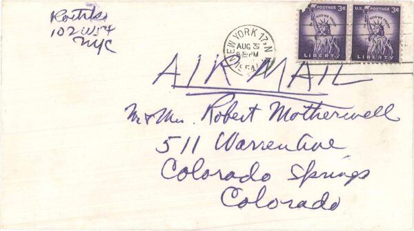 Letter from Mark Rothko to Robert Motherwell, 1954