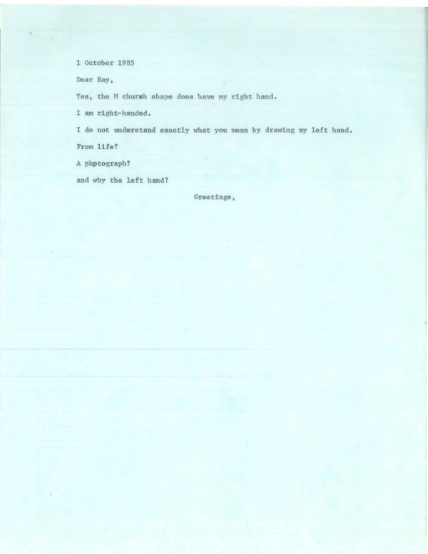 Motherwell Letter to Ray Johnson, 1985