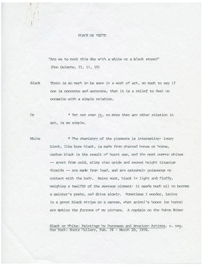 A typed transcript of "Black or White," 1950