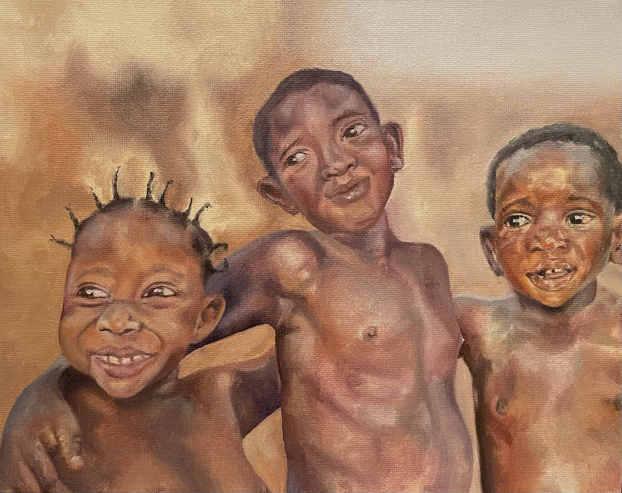 A painting of three children