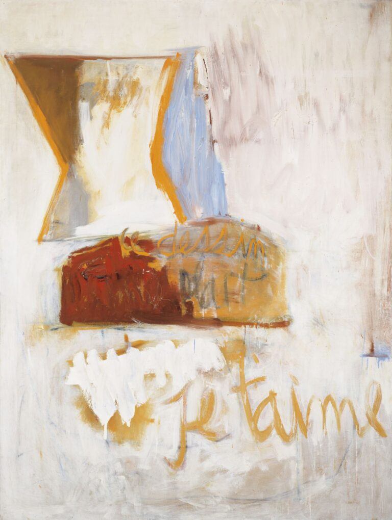 Je t’aime No. III with Loaf of Bread, 1955, oil and charcoal on canvas, 72 ✕ 54 in. (182.9 ✕ 137.2 cm)
