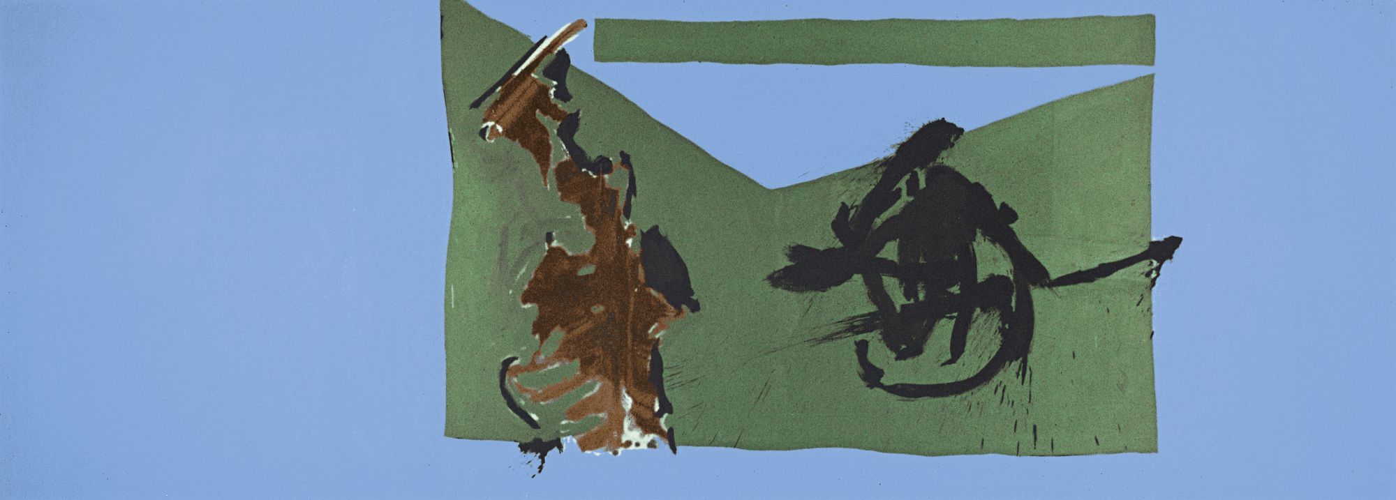 In Green and Ultramarine, 1963–1964/ca. 1976. Oil and charcoal on canvas, 88 x 248 inches (223.5 x 629.9 cm)