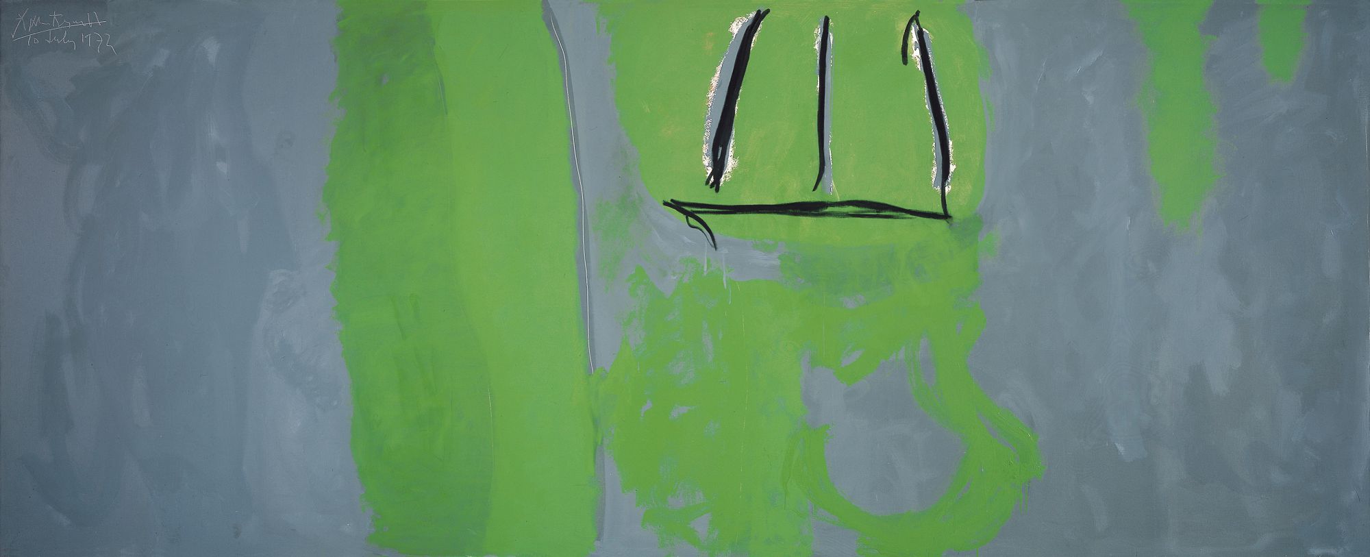 Riverrun, 1972/1973/1982–1983. Acrylic and charcoal on canvas, 60 x 150 inches (152.4 x 381 cm)