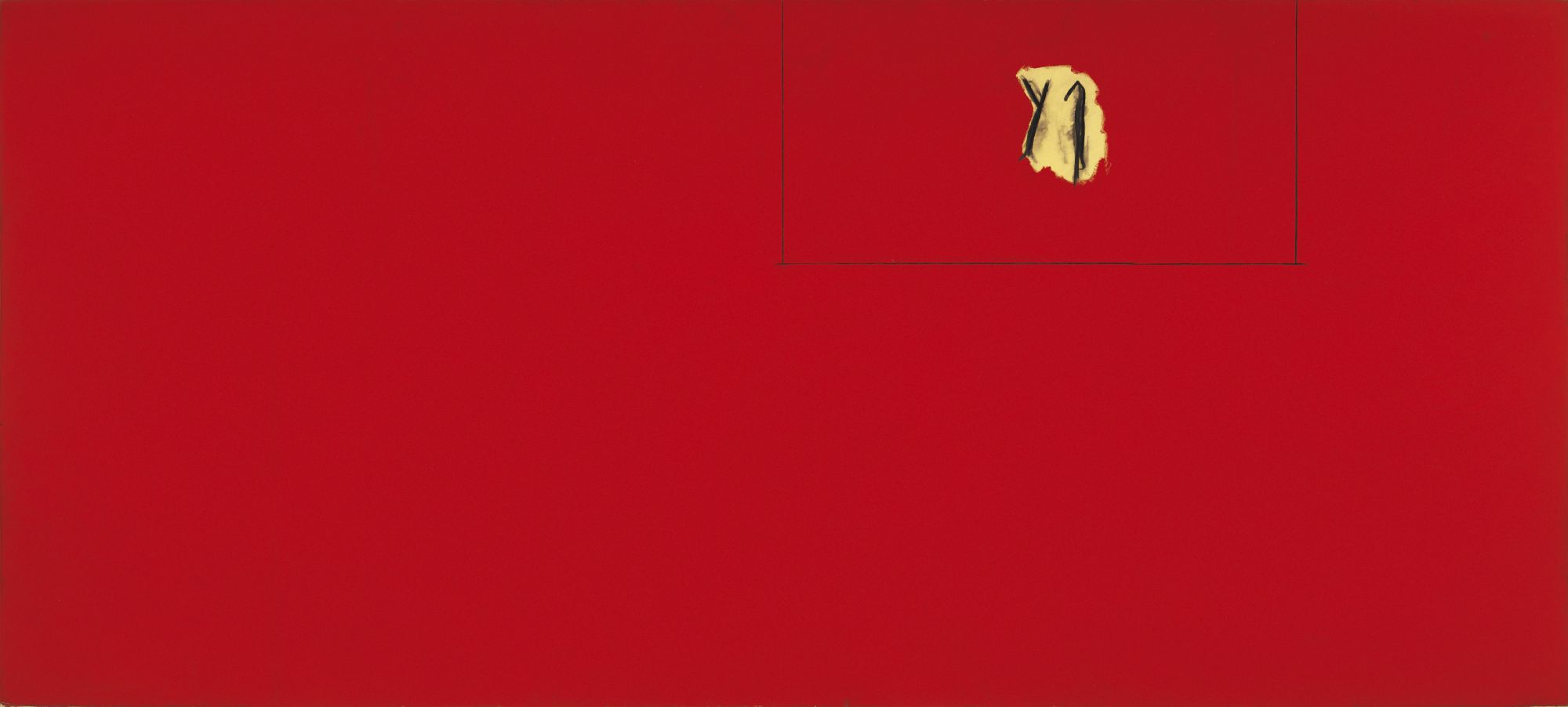 Phoenician Red Studio, 1977, acrylic and charcoal on canvas, 86 ✕ 192 in. (218.4 ✕ 487.7 cm)