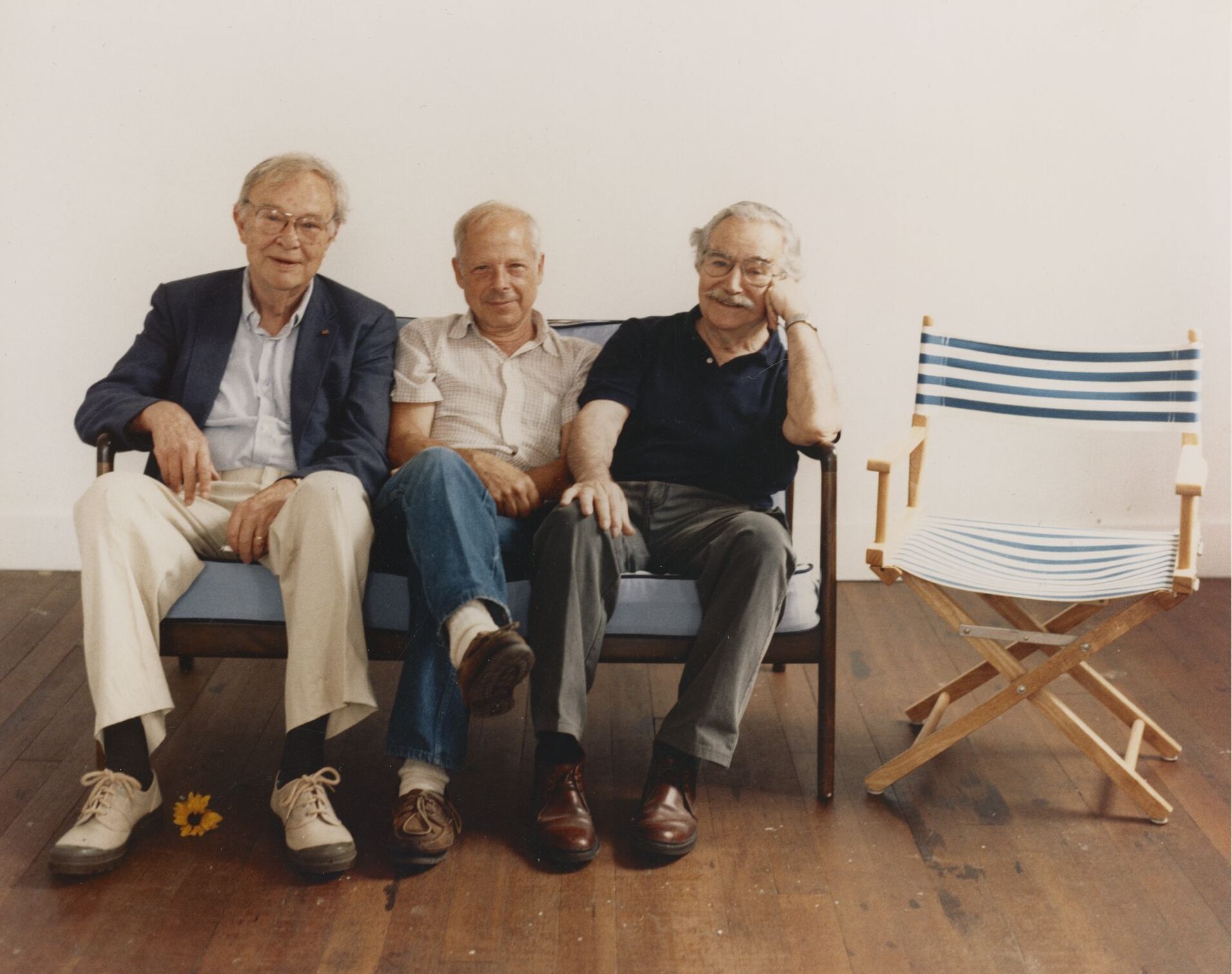 Motherwell (left) with fellow Long Point Gallery artists Ed Giobbi and Leo Manso, summer 1990